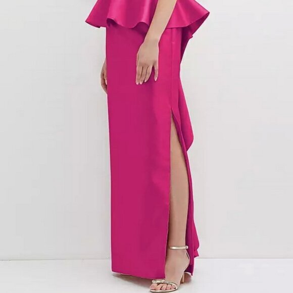 Alfred Sung Think Pink Strapless Ruffle High-Low Satin Gown D838 - Picture 4 of 6